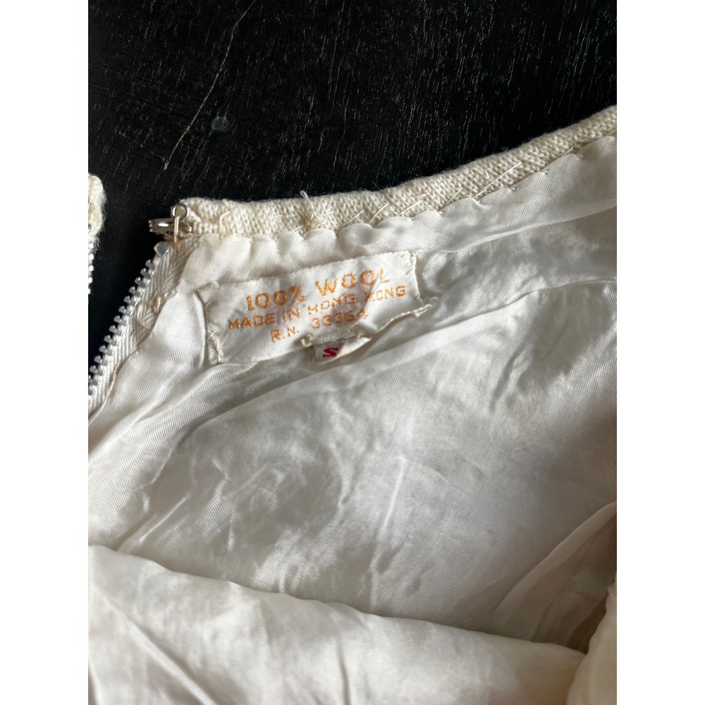 Vintage Wool Sequin Beaded Fringe Shell Top Cream Iridescent Small Flapper - Picture 4 of 14